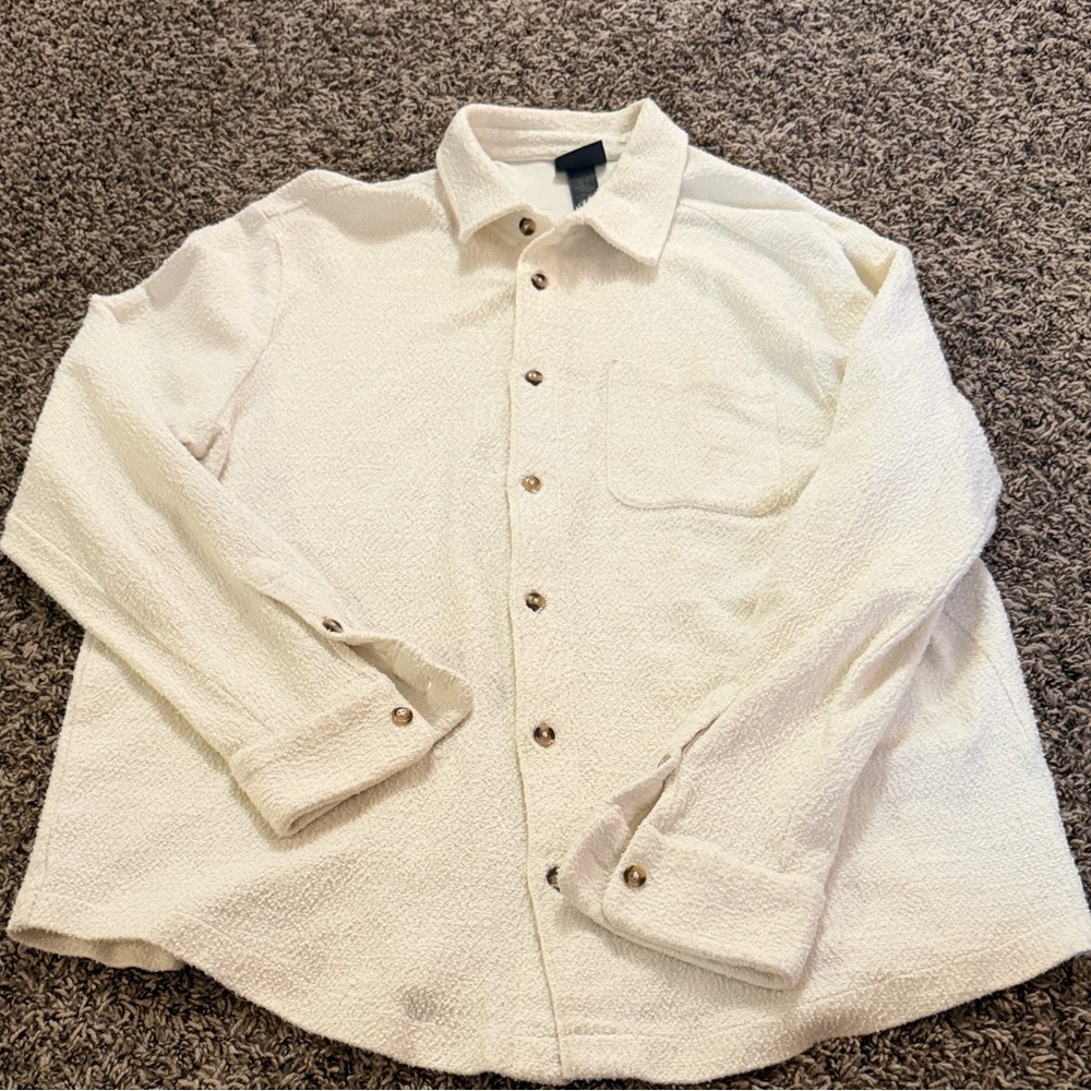 H&M Men's Off-White Casual Button Down Shirt